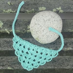 Hand Crafted Aqua Blue Crochet Pet Bandana Neck Kerchief Small